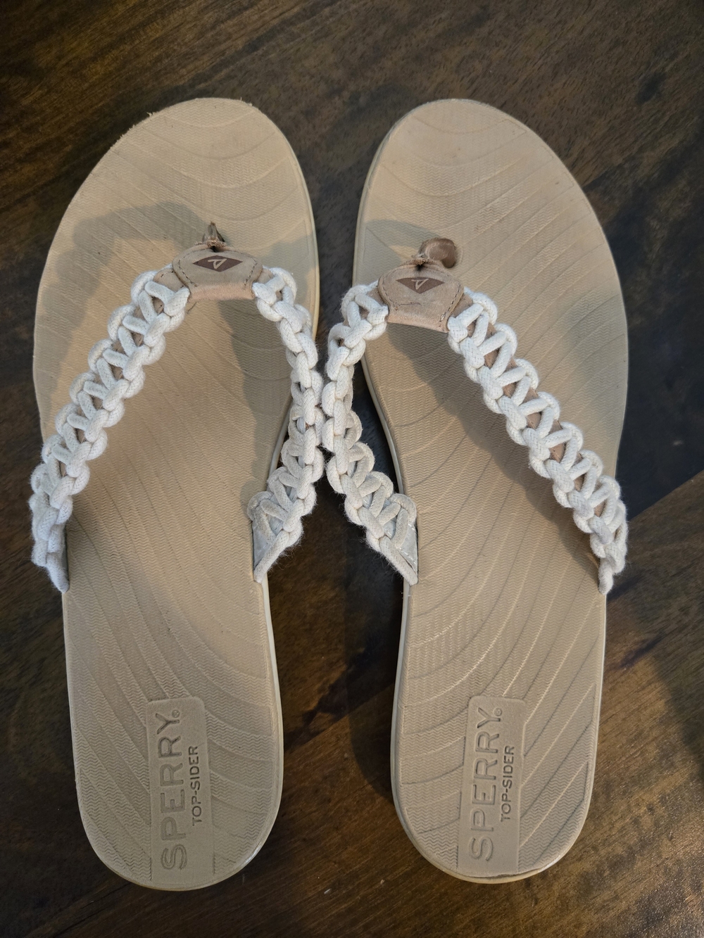 Sperry Women's Tan Braided Strap Flip Flops